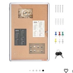36"x24" Enclosed Cork Board with Aluminum Frame – Lockable Bulletin Board with Acrylic Door & 2 Keys – Weather-Resistant Wall Display Case for School,