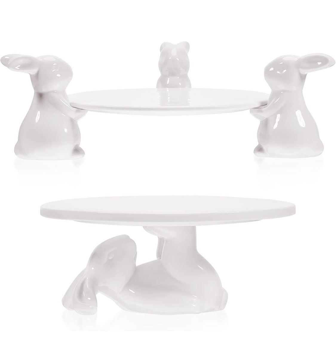 2 Set Bunny Cake Stand Ceramic Cupcake Stand Cute Bunny Cupcake Cake Holder Bunny Cake Plates Bunny Candy Dish Bunny Ceramic Dessert Tray For Party Se