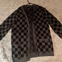 Cardigan / Black And Grey Checkered / Size L
