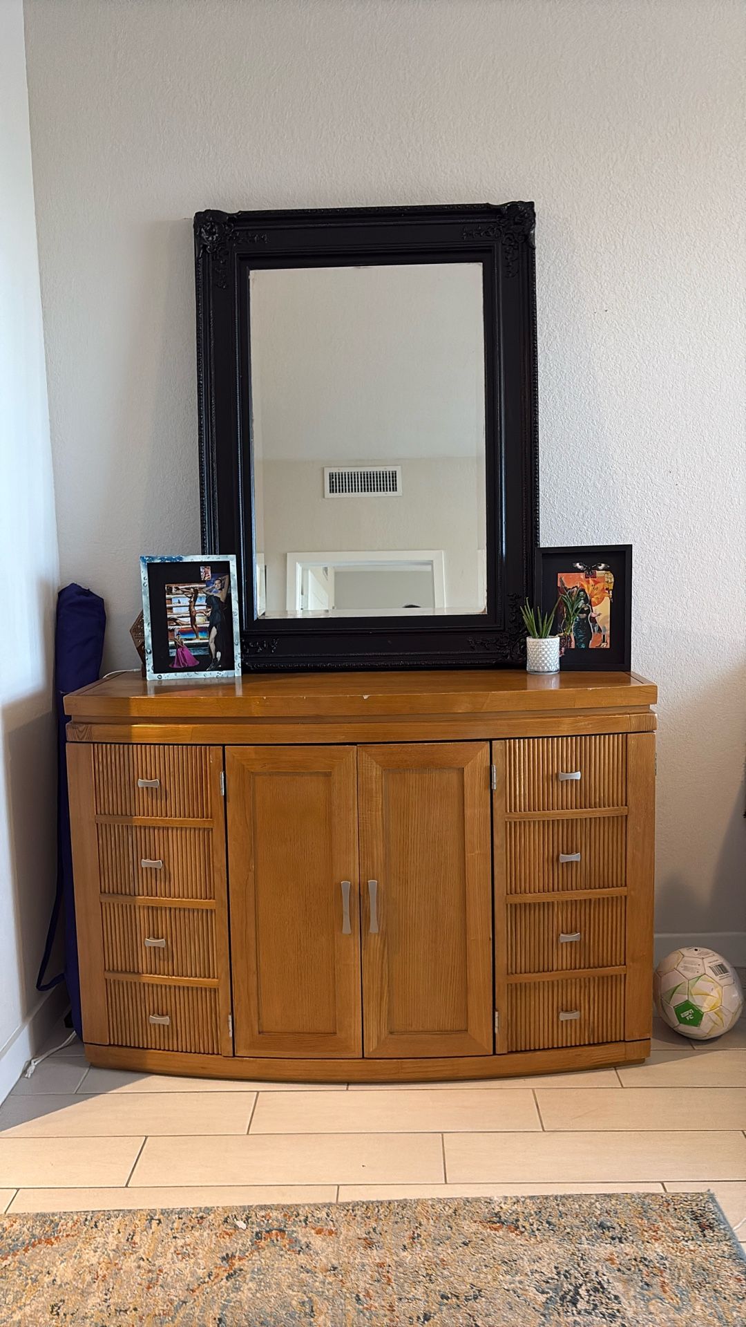 Large Wooden Storage Cabinet Plus Large Mirror