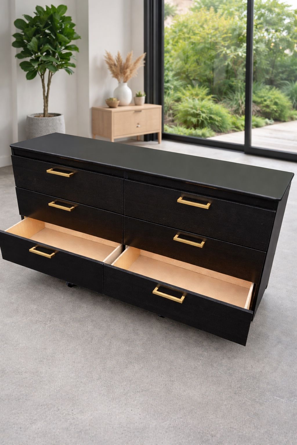 black gold dresser Luxury Upholstered Panel Bedroom Set with Tufted Fabric in Latitude Run Bed Size: Queen Pieces Included: 4 Piece Our Richmond cabinet adds an immediate dose of contemporary luxe with a touch of industrial style thanks to its clean Gorgeous Black Dresser With Gold