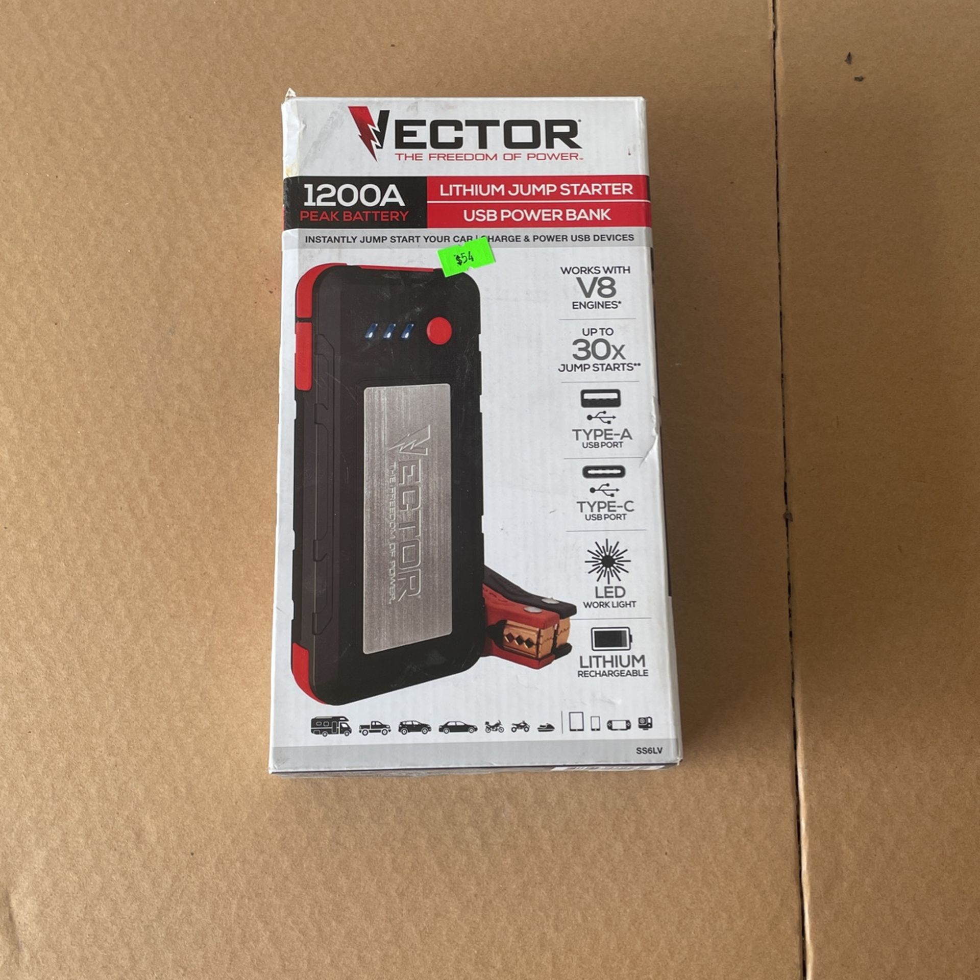 VECTOR 1200 Peak Amp Jump Starter, Dual USB, Rechargeable