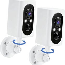 2 pack Security Cameras Wireless Outdoor 355° Pan Rotating 2K Color Night Vision Cameras for Home Security WiFi Battery Outdoor Camera Motion 