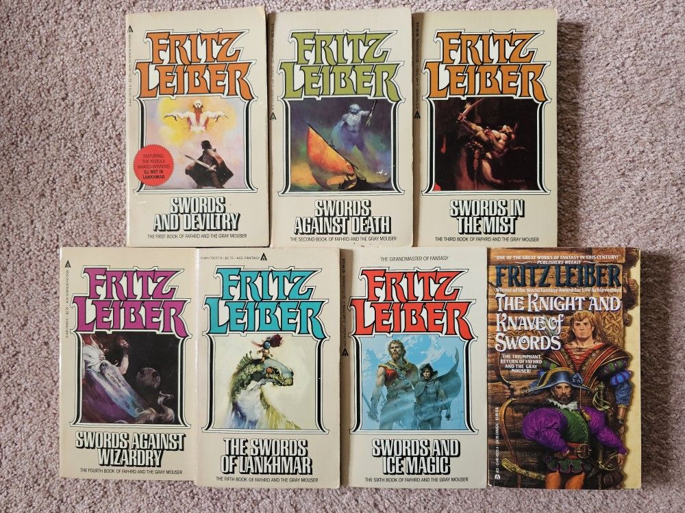 All 7 Fritz Lieber paperbacks featuring Fafhrd and the Grey Mouser