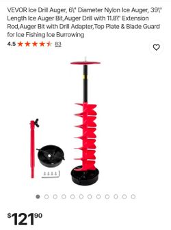 VEVOR Ice Drill Auger, 6\" Diameter Nylon Ice Auger, 39\" Length Ice Auger Bit,Auger Drill with 11.8\" Extension Rod,Auger Bit with Drill Adapter,Top 