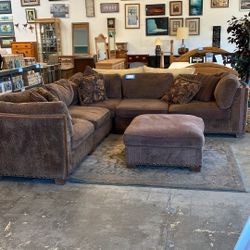 Down Filled Sectional Couch With Wood Trim