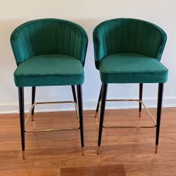 Cassie Velvet Green Counter Stools, Set of 2 