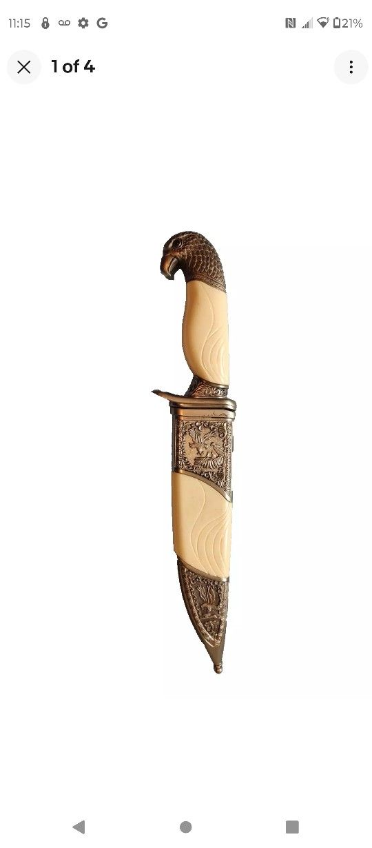 Knife 12 inch dagger with Sheath Eagle Head Scribed Blade Ornate