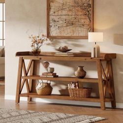 Console Table Real Solid wood with Shelves