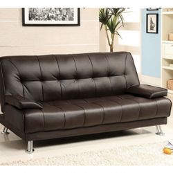 Brown Leatherette Futon Sofa 