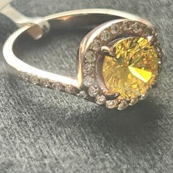 NEW Solid Silver 925 Yellow Topaz Woman's Size 7 Ring with Rose Gold Overlay