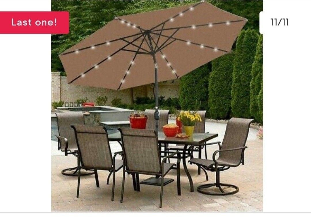10 FT Patio Umbrella LED Solar Power With Tilt Adjustment and Crank Lift S 10 FT Patio Umbrella LED Solar Power With Tilt Adjustment and Crank Lift S