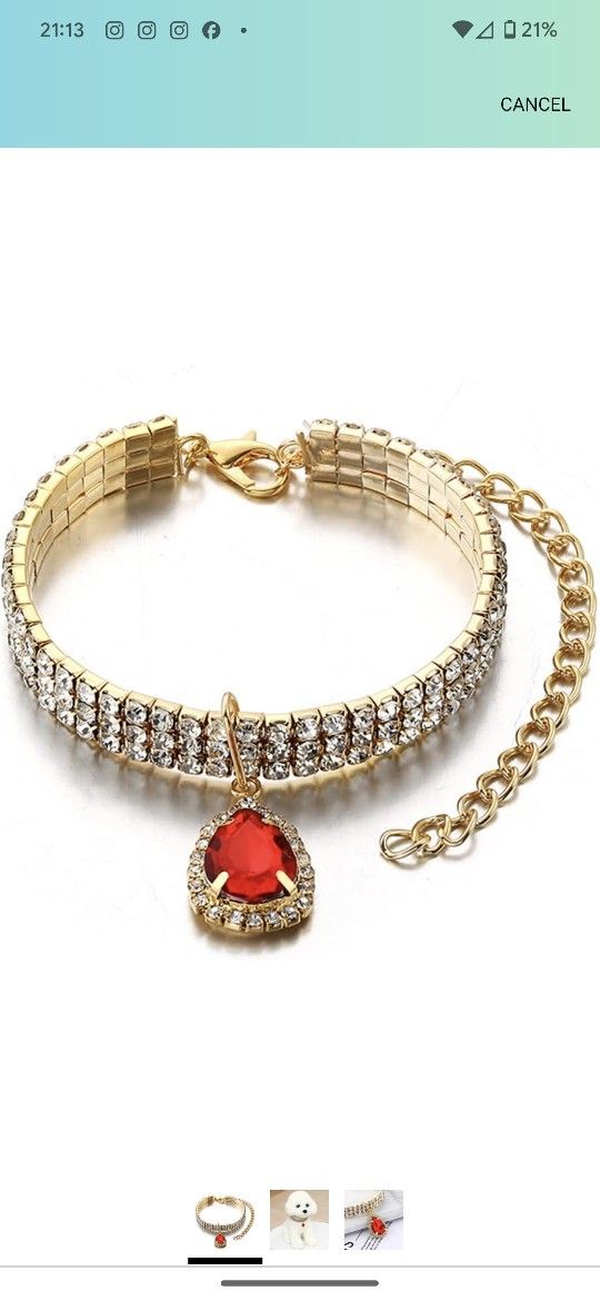 Pet Collar Gold with Diamond Shiny Adjustable Crystal Wedding