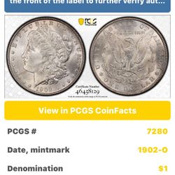 1902 O Morgan Silver Dollar Ms64