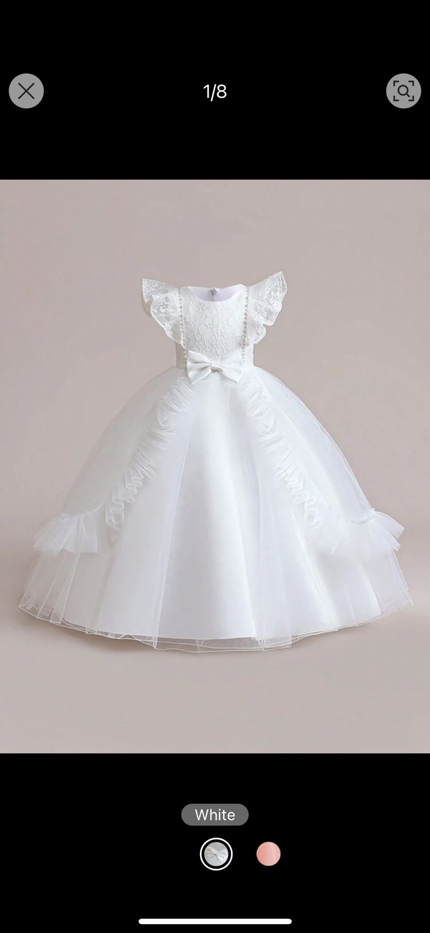 Young Girl White Dress Size 8Y . Shoe Size (US 13.5)