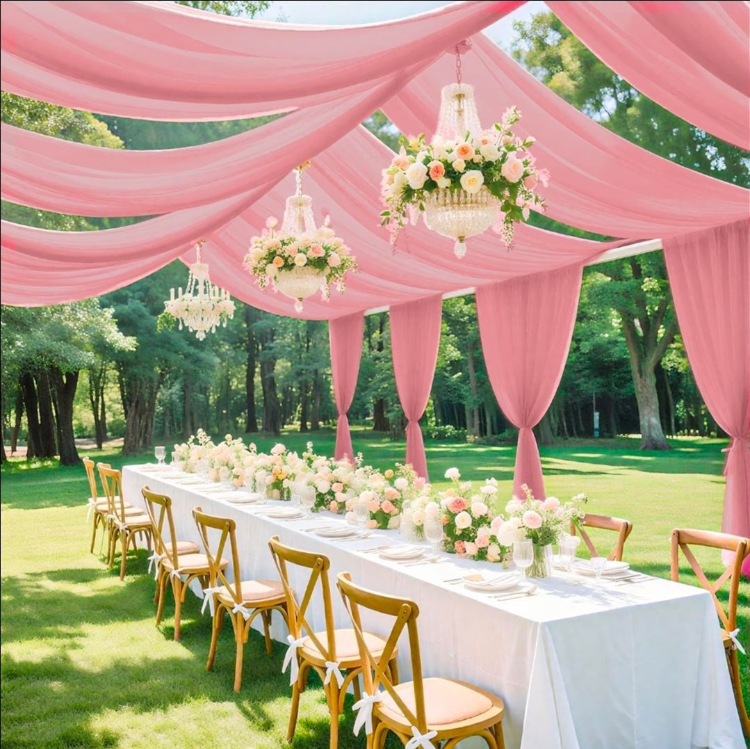 New Ceiling Draping in Dusty Rose color 5x30ft Each Panel there are 6 altogether