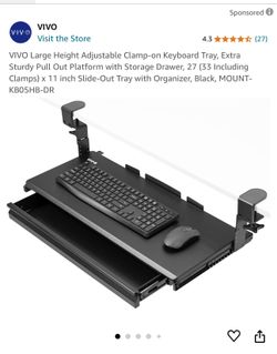 VIVO Large Height Adjustable Clamp-on Keyboard Tray