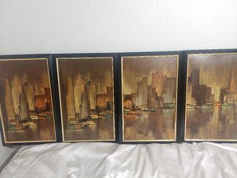 VINTAGE MID CENTURY SET OF 4 FRAMED MAIO PRINTS.