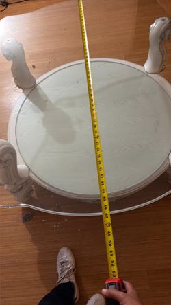 Round White Coffee Table with Glass Top