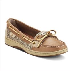 Sperry Angelfish Gold Glitter Boat Shoes Sz 6 NIB