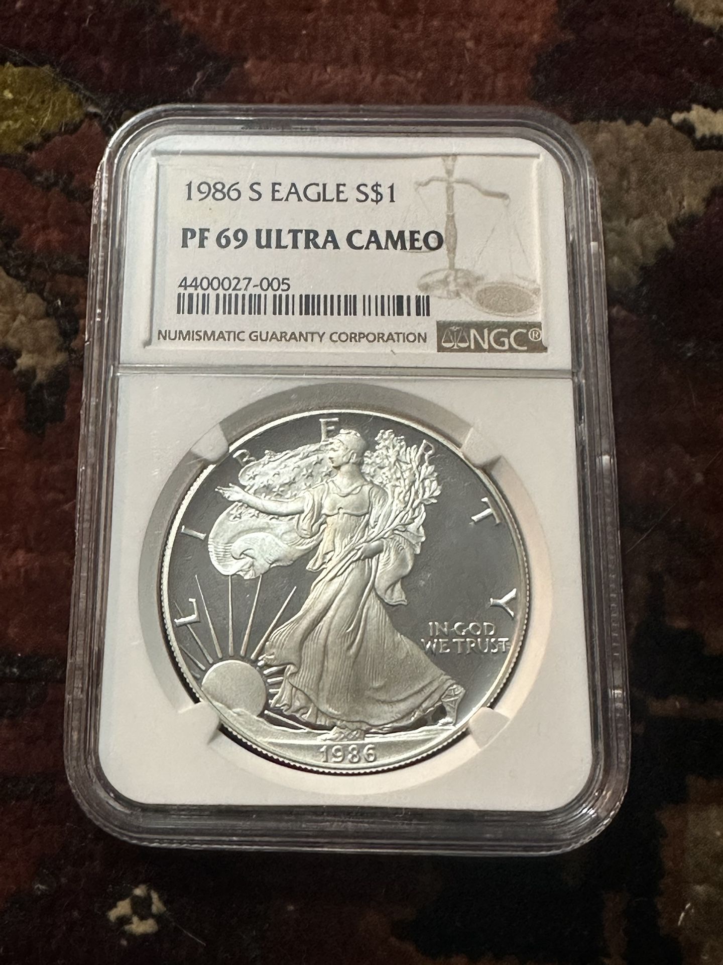 NGC PF 69 Graded Eagle 1oz Silver Round 1986 S Ultra Cameo