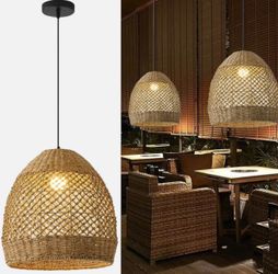 Rattan Pendant Light 13.77" Rustic Hand-Woven Wicker Hanging Light 1-Light, Natural Oval Rattan