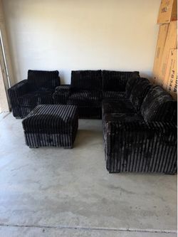 New! Fluffy L-Shape Sectional USB & Cup Holders Sofa