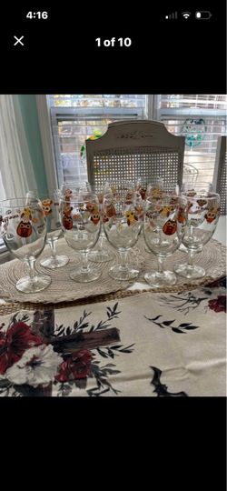 Vtg 80's Libbey Hoot Owl And Friends Glass Goblets Set of 12 Holiday Celebration.