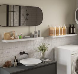 BAMEOS Floating Shelf,Wall Shelf,Decor Wall Mounted Shelves,Hanging Shelf Set for Bathroom Kitchen Living,Kitchen,Room Bedroom Storage (White, 47x9)