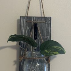 2 Glass Mason Jars With Rustic Wood Wall Hanging