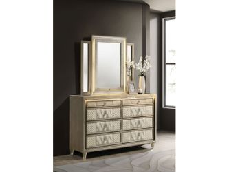 Lorient Ivory/Camel 8-drawer LED Dresser with Mirror