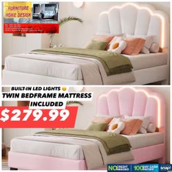 Twin Bedframe With Mattress ( Built In LED Lights ) 