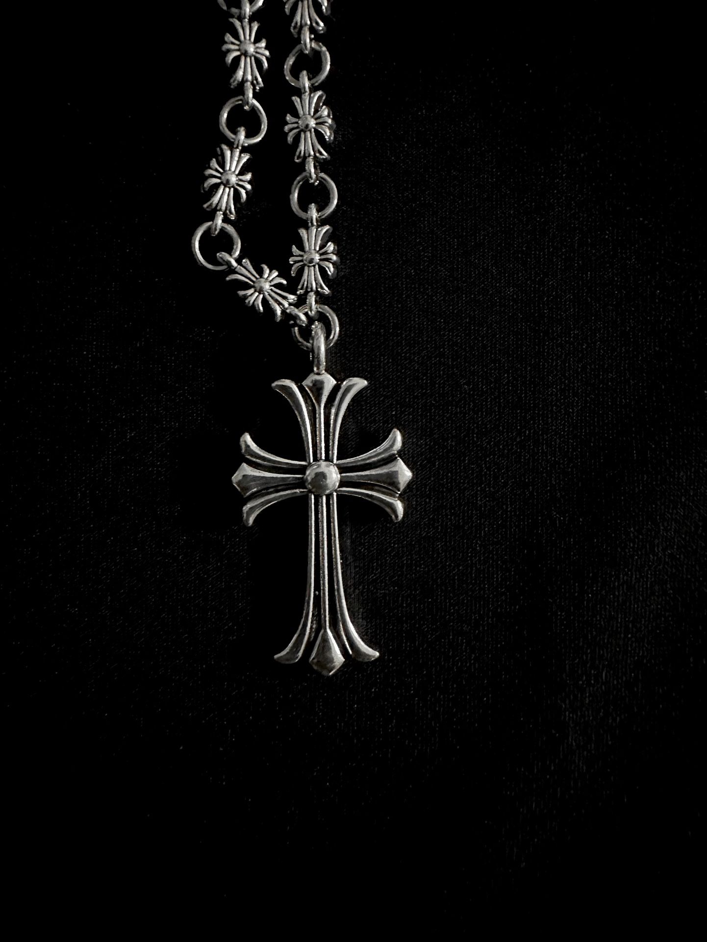 Silver Chrome Hearts Cross Necklace