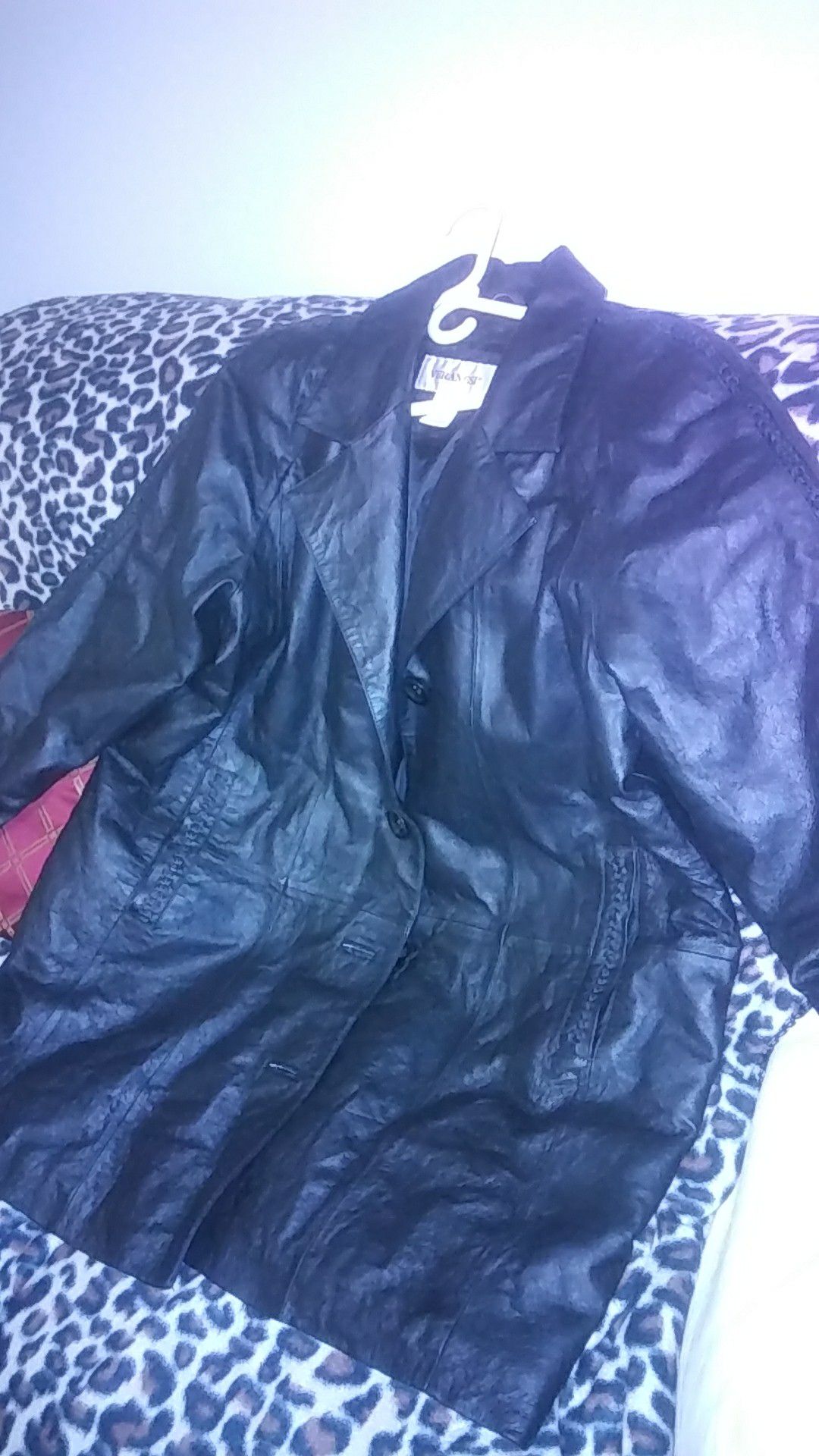 Women Blk Sz 16 Leather Coat