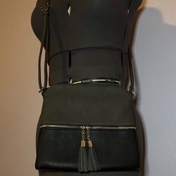 Olive Green and Black Tassel Crossbody Bag