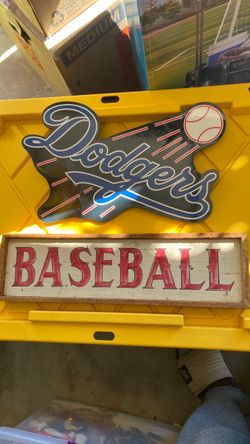 Classic Dodgers Sign and Baseball Wood Sign