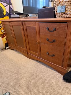 Wood Credenza with Doors and Drawers