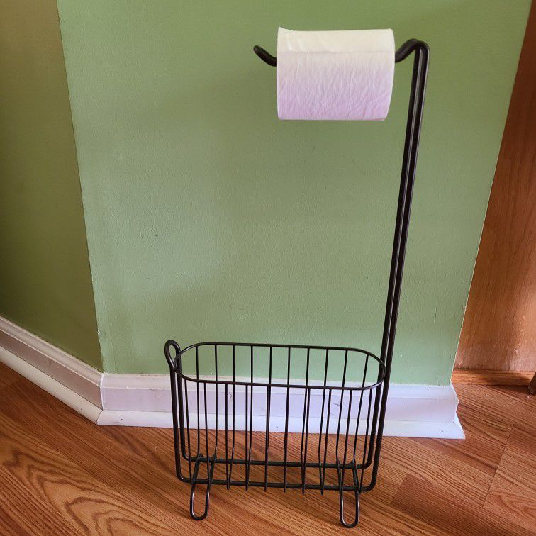 Metal toilet Paper Roll Stand With Attached Magazine Rack
