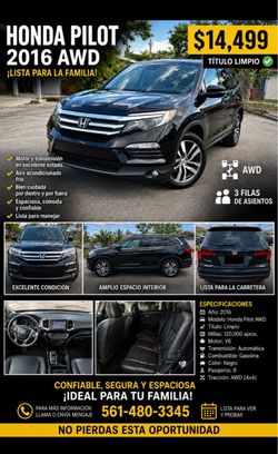2016 Honda Pilot AWD – Clean Title – 120K Miles – Private Owner – $14,499