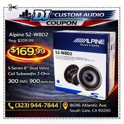 Alpine S Series Bass Speaker 8" Dual Voice Coil Subwoofer 900 Watts S2-W8D2 🚨 Payment Options Available 🚨 No Credit Needed 🚨 