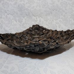 RARE Vintage MCM Brown Black Handmade Square Basket Woven Home Decor Tray 15"x15