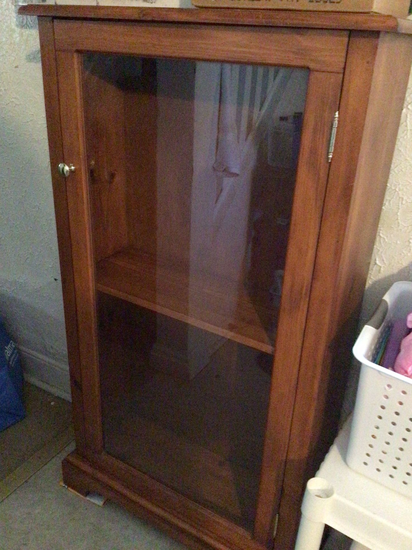 Wood Cabinet With Glass Door.