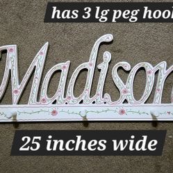 MADISON BRAND NEW LARGE WOODEN SIGN WITH PEGS FOR HANGING ITEMS