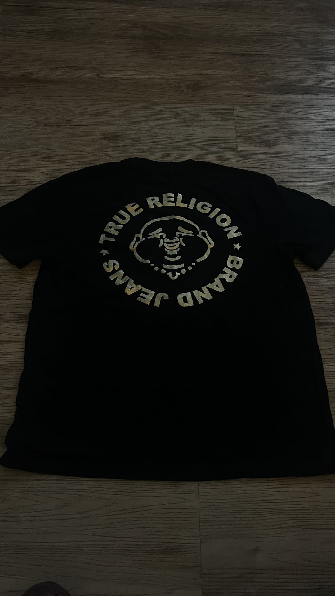 True Religion Stamp Foil SS Tee T-Shirt Size L 100% Cotton  Crew Neck Jet Black