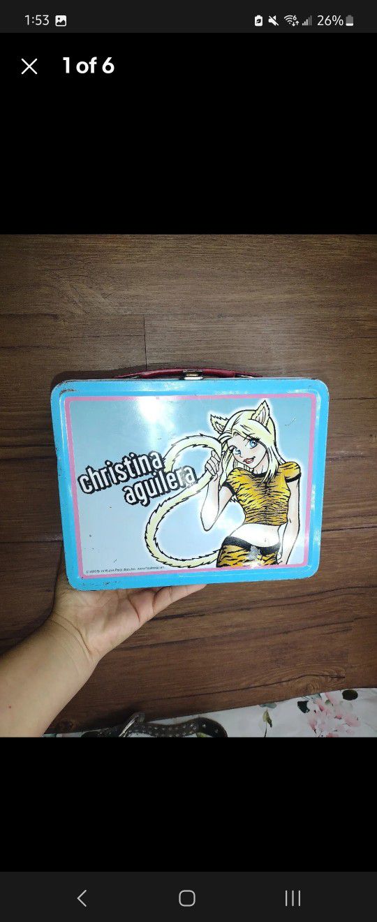 Vintage Christina Aguilera 2000 Kitty tin Metal Lunchbox Y2K pop singer merch
