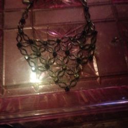 Red Rhinestone Victorian Style Necklace For Sale.