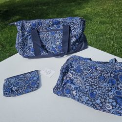 $35.00 - (3) NEW, Multifunctional Bags in Gorgeous Blue & White Floral Design (Vera Bradley Design Style But Waterproof)! 