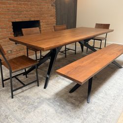 Brown Wood 94” Solid Wood Black Metal Dining Table 