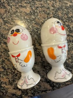 Mug People Salt & Pepper Shakers With Egg Cups.
