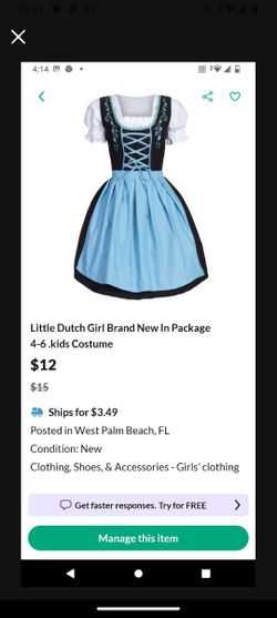 Size 4/6 Little Dutch Girl Brand New Costume